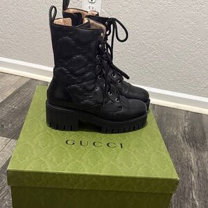 Gucci Women's Black Leather Moto Boots